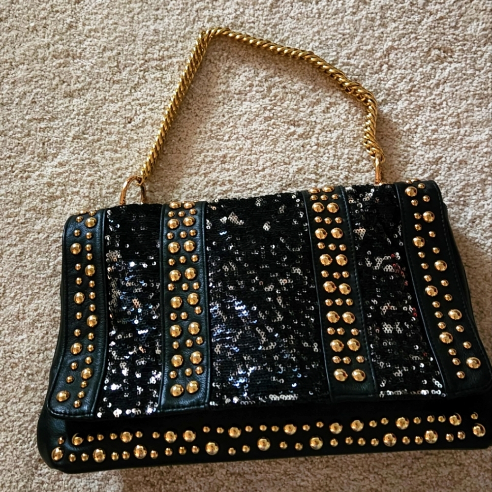 Gorgeous Black Gold Sequin Embellished Bag Halston Heritage Chain
